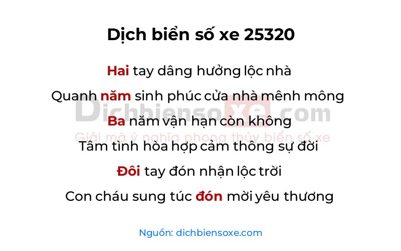 Dịch thơ biển số 25320