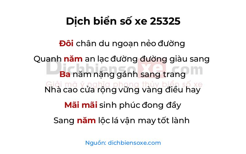 Dịch thơ biển số 25325