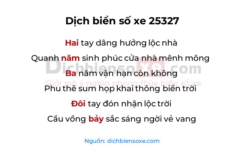 Dịch thơ biển số 25327