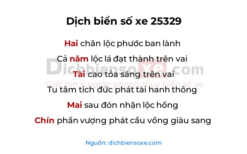 Dịch thơ biển số 25329