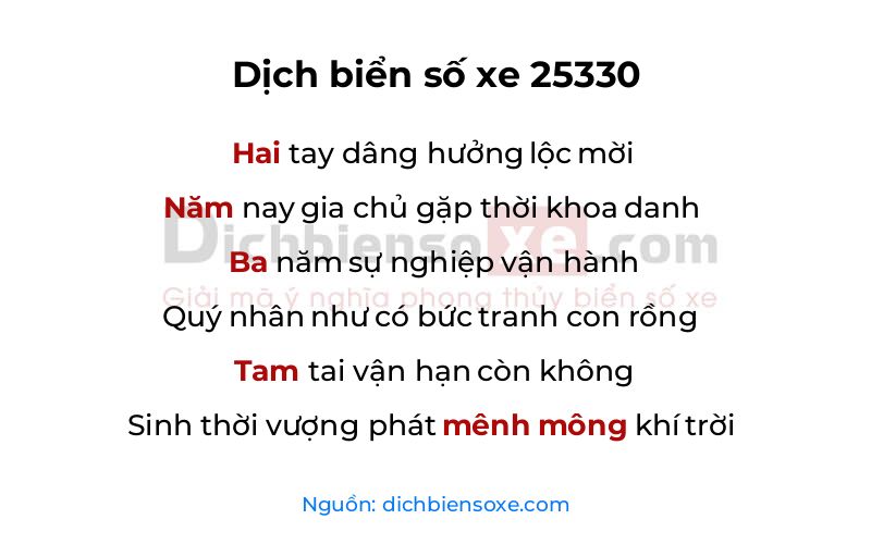 Dịch thơ biển số 25330