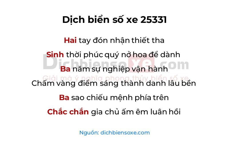 Dịch thơ biển số 25331