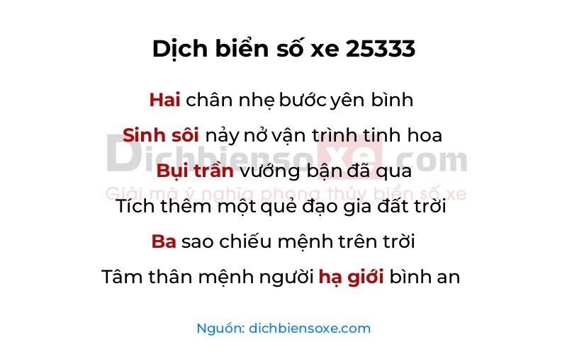 Dịch thơ biển số 25333