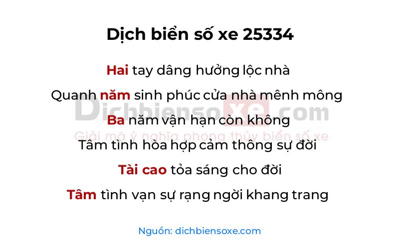 Dịch thơ biển số 25334