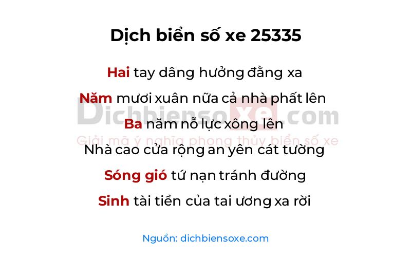 Dịch thơ biển số 25335