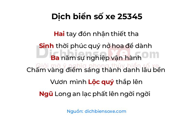 Dịch thơ biển số 25345