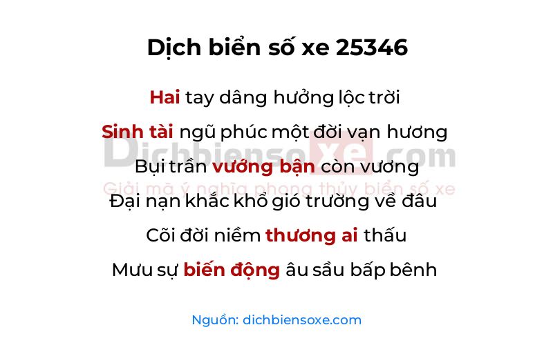 Dịch thơ biển số 25346