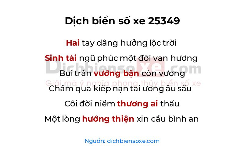 Dịch thơ biển số 25349