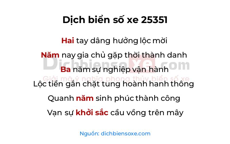 Dịch thơ biển số 25351