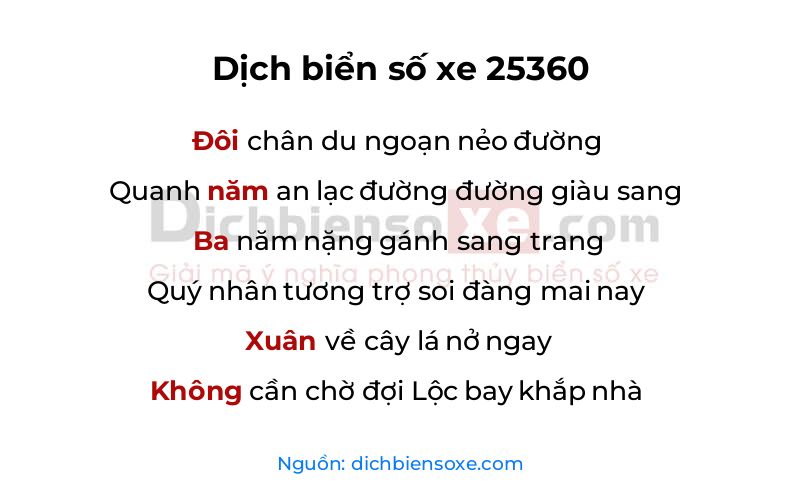 Dịch thơ biển số 25360