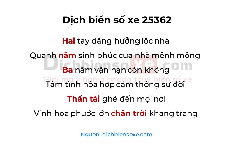 Dịch thơ biển số 25362