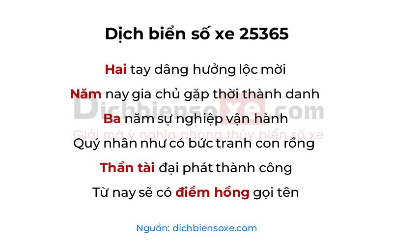 Dịch thơ biển số 25365