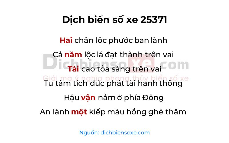 Dịch thơ biển số 25371