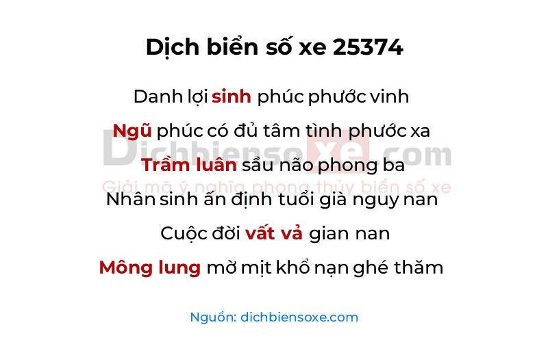 Dịch thơ biển số 25374