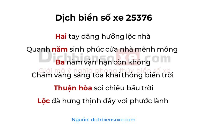 Dịch thơ biển số 25376