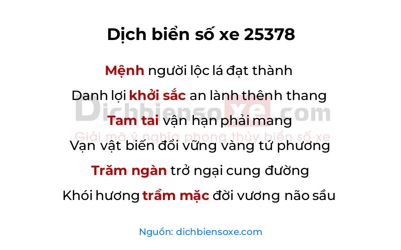Dịch thơ biển số 25378