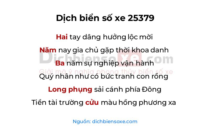 Dịch thơ biển số 25379