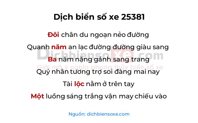 Dịch thơ biển số 25381