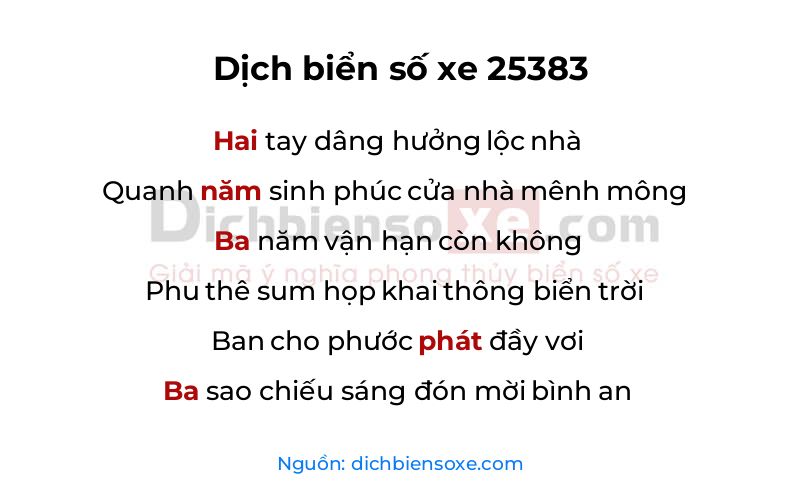Dịch thơ biển số 25383