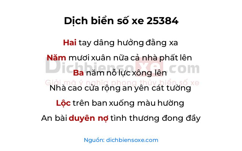 Dịch thơ biển số 25384