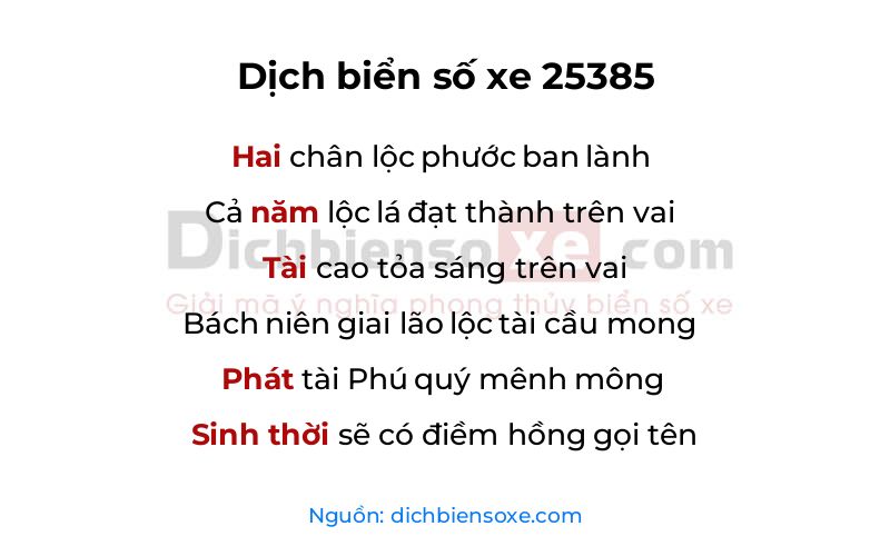 Dịch thơ biển số 25385