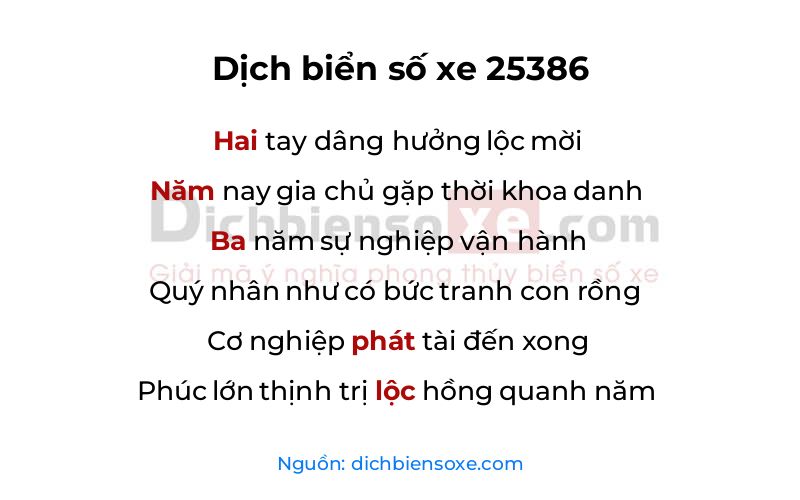 Dịch thơ biển số 25386