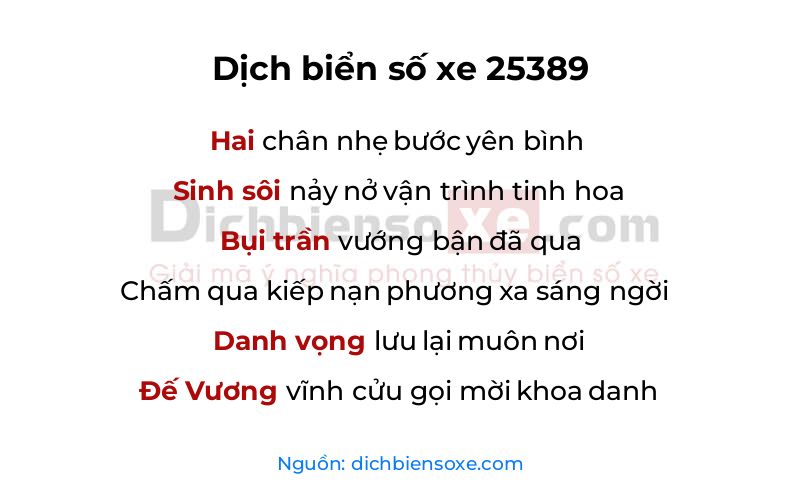 Dịch thơ biển số 25389