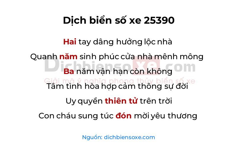 Dịch thơ biển số 25390