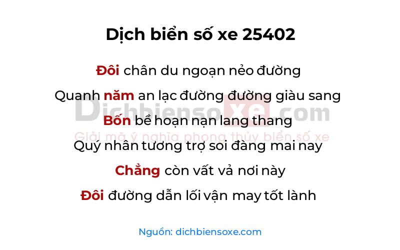 Dịch thơ biển số 25402