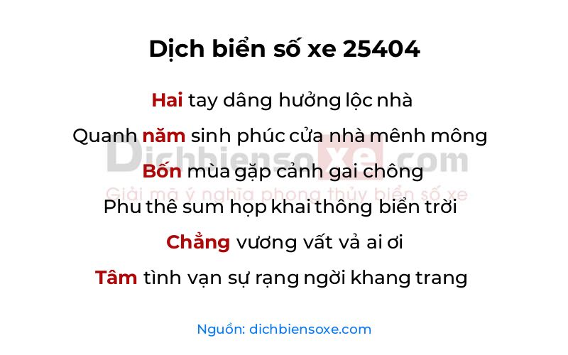 Dịch thơ biển số 25404