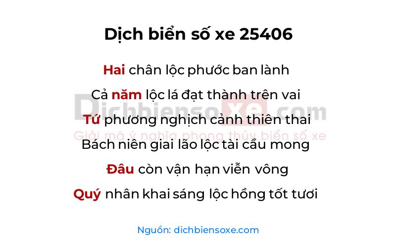Dịch thơ biển số 25406