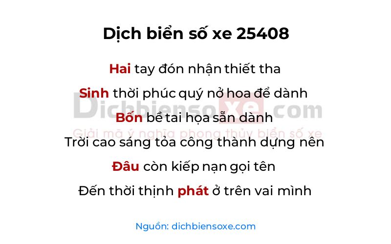 Dịch thơ biển số 25408