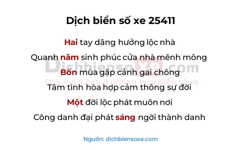 Dịch thơ biển số 25411