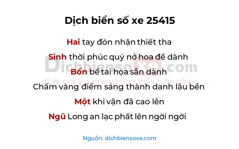Dịch thơ biển số 25415