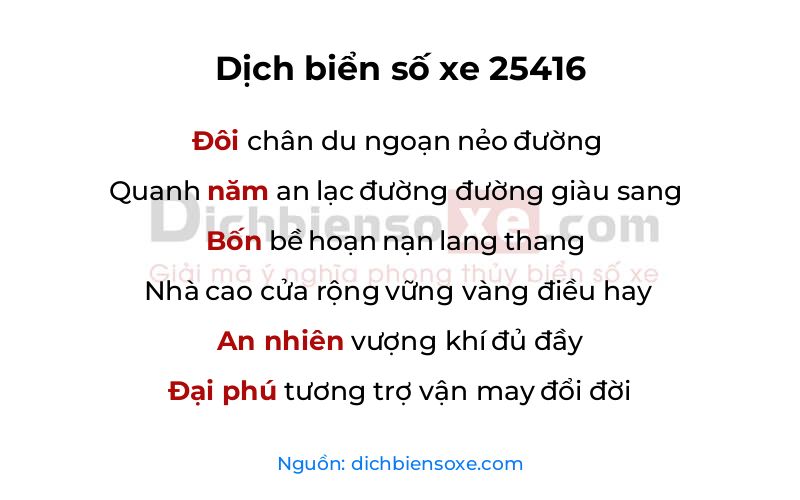 Dịch thơ biển số 25416