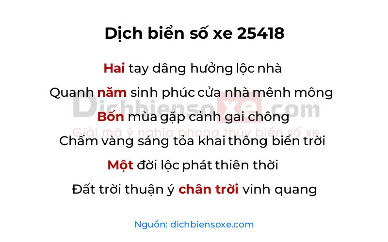 Dịch thơ biển số 25418