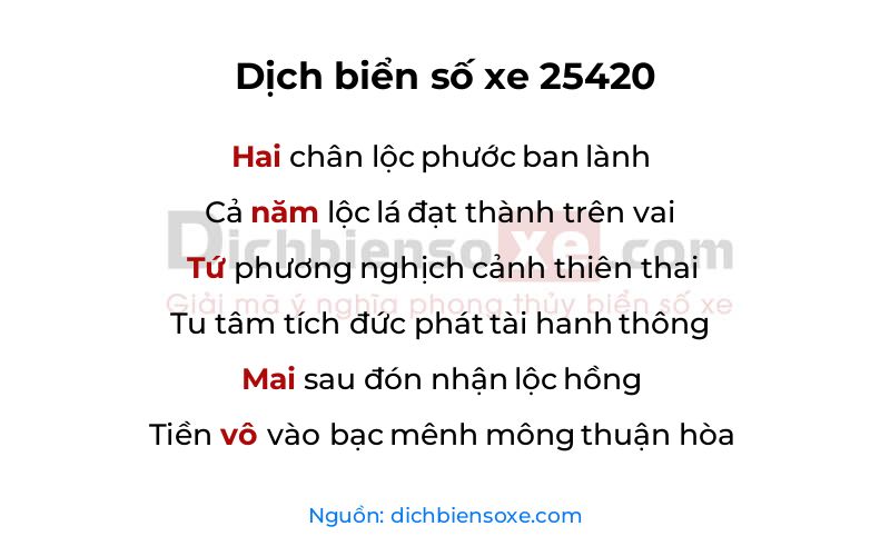 Dịch thơ biển số 25420