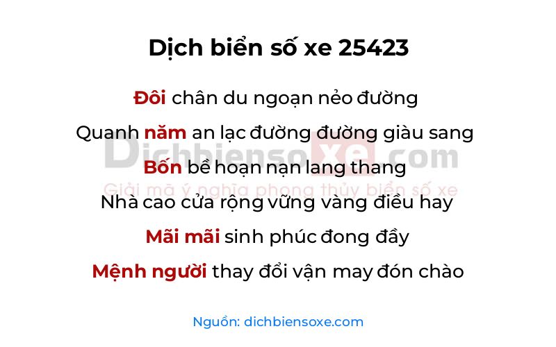 Dịch thơ biển số 25423