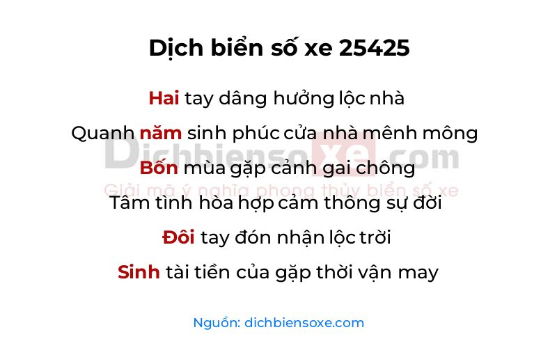 Dịch thơ biển số 25425