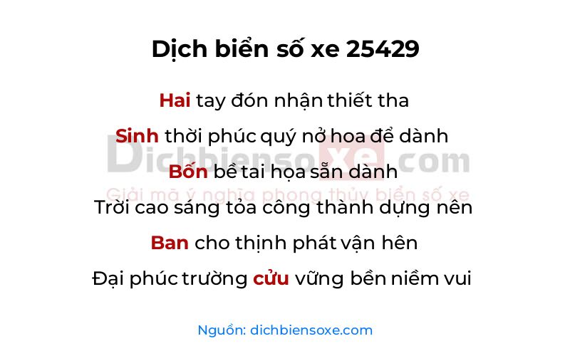 Dịch thơ biển số 25429