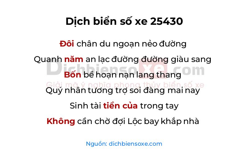Dịch thơ biển số 25430
