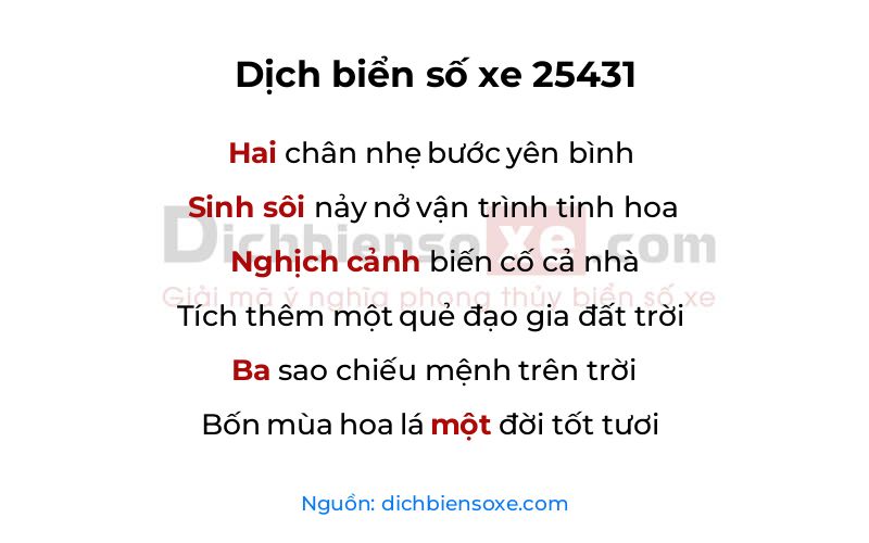 Dịch thơ biển số 25431