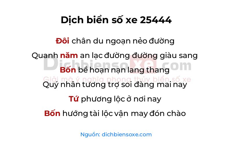 Dịch thơ biển số 25444