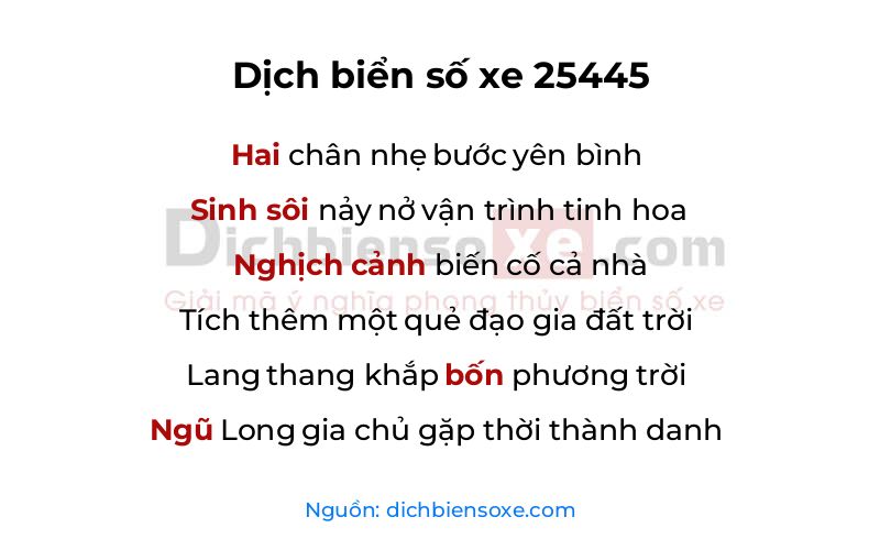 Dịch thơ biển số 25445