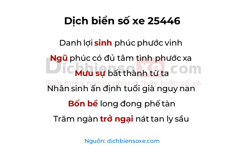 Dịch thơ biển số 25446