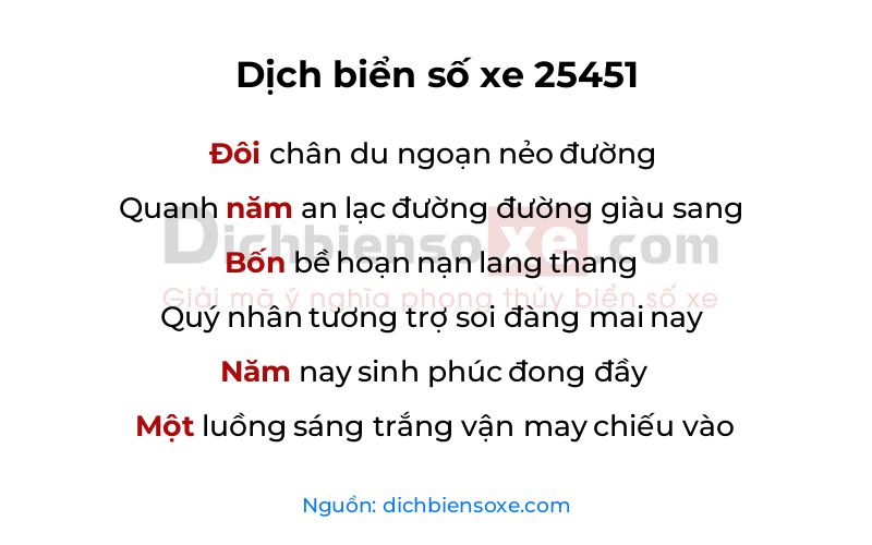 Dịch thơ biển số 25451
