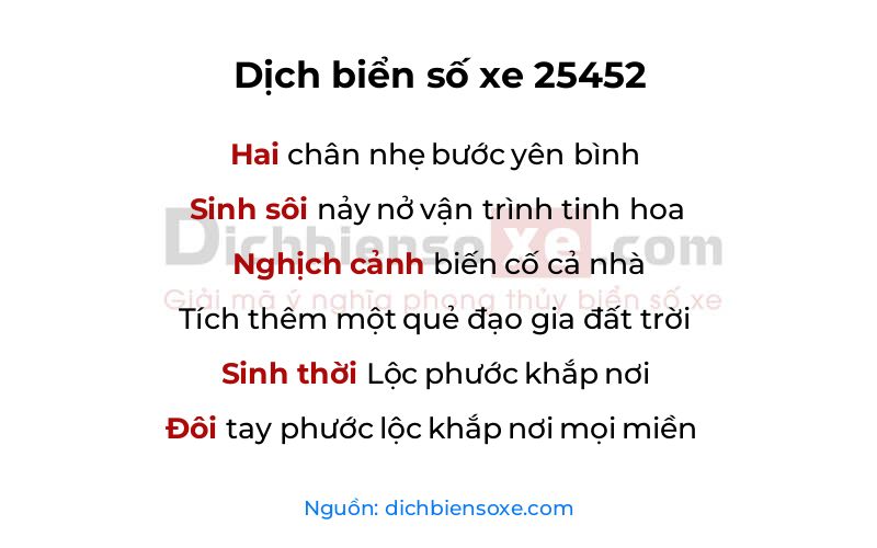 Dịch thơ biển số 25452