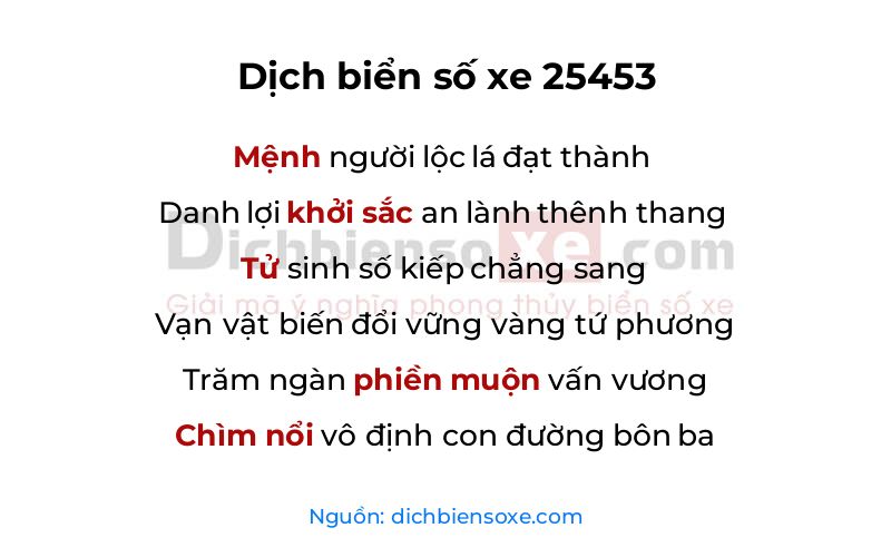 Dịch thơ biển số 25453