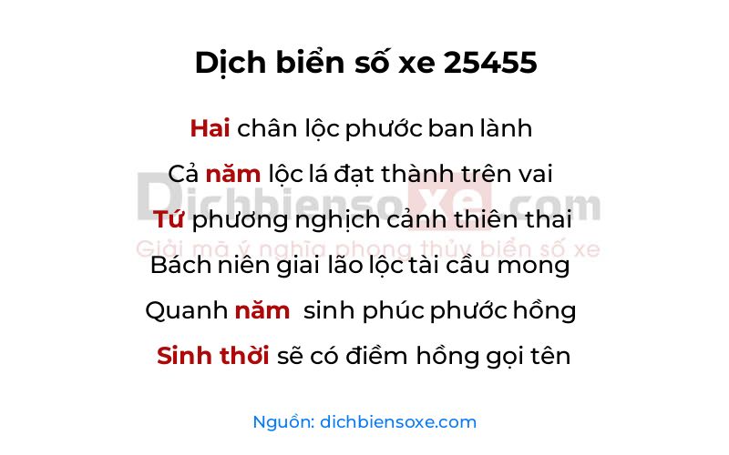Dịch thơ biển số 25455