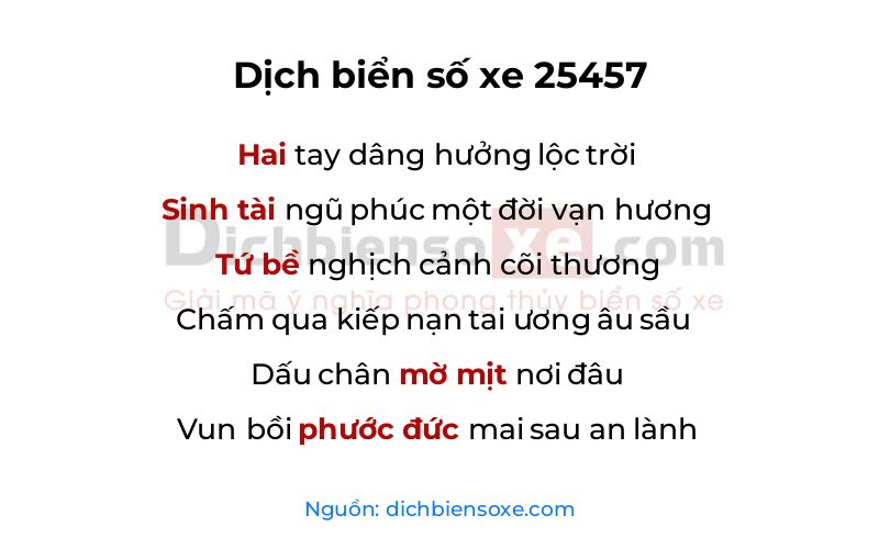 Dịch thơ biển số 25457